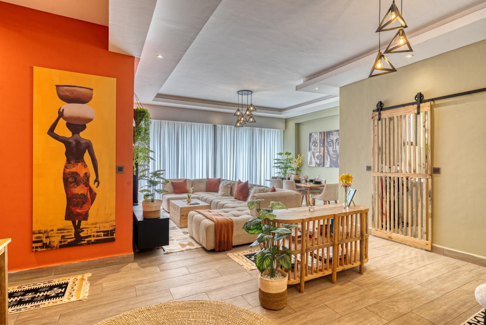 Afro-Chic 3BR | Private Bridge to Mall · Dual Pools | Riverside